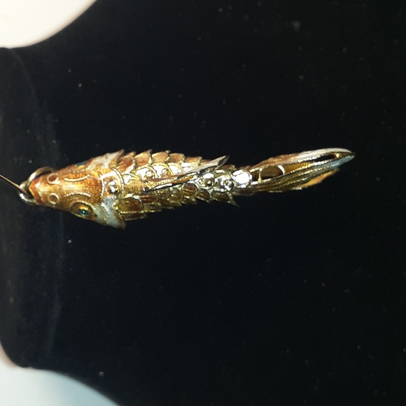 Vtg Articulated cloisonne gold & pearl white enamel.  2 1/2" pendant/charm. - Picture 2 of 7